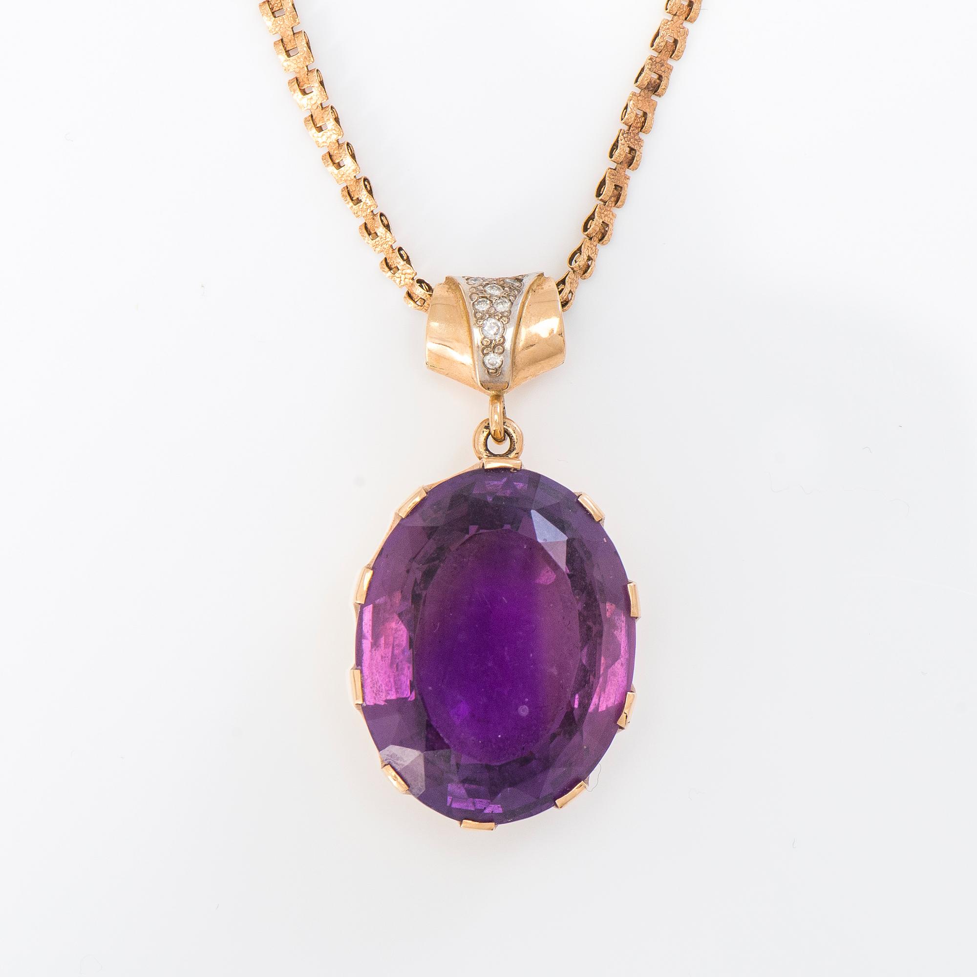HALSBAND, 14K guld, ametist och diamanter, 1981.