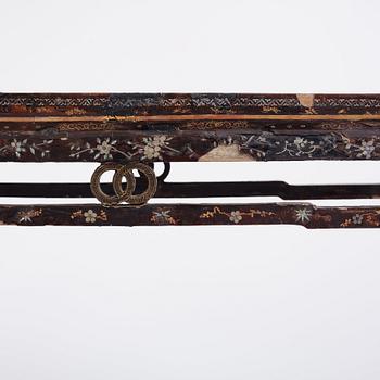 A  Chinese black lacquered altar table with mother of pearl inlay, 17th /18th Century.