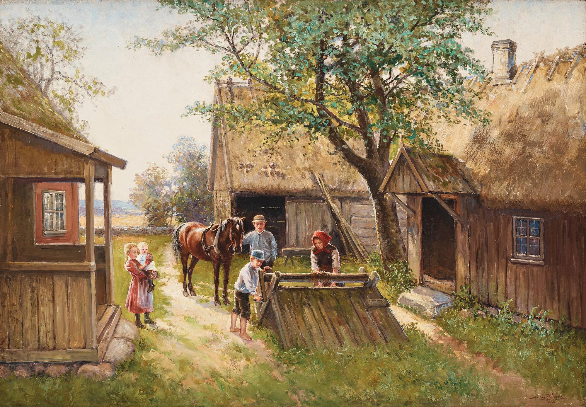 Severin Nilson, Familjebild vid gårdens brunn.