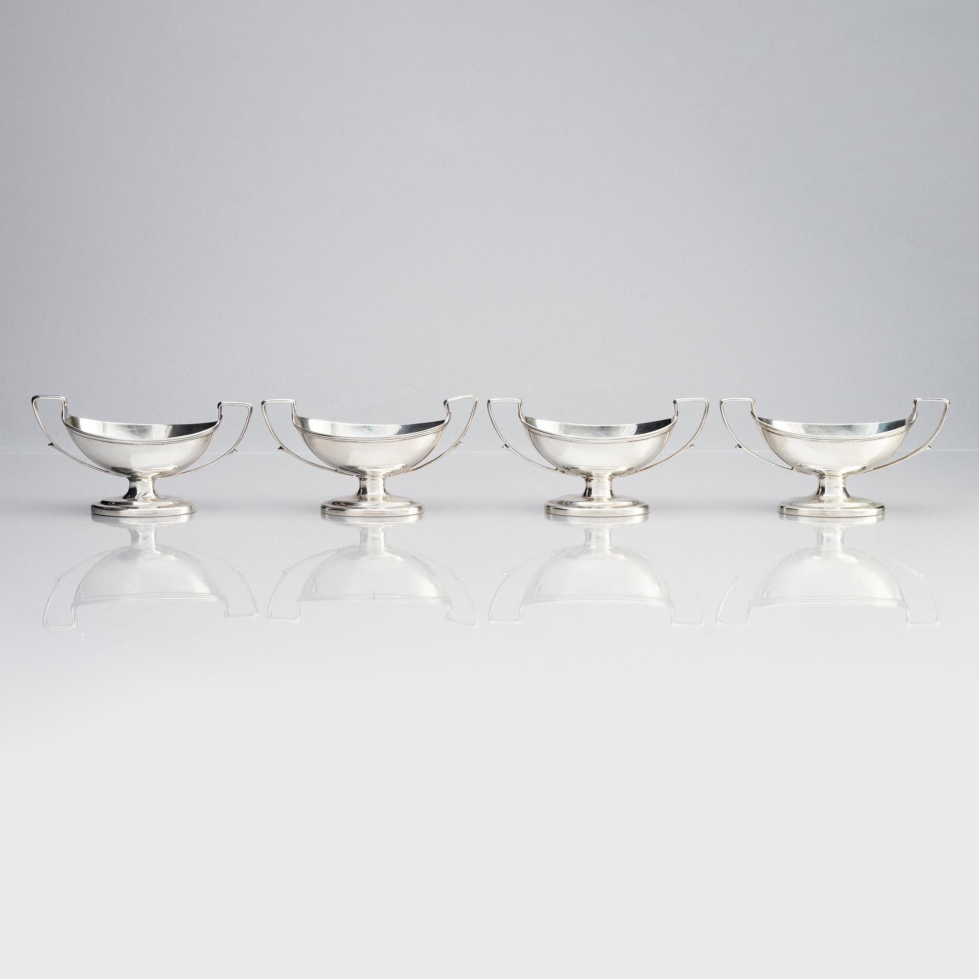 Four English 18th century silver salt-cellars, possibly mark of John Carter, London 1791.