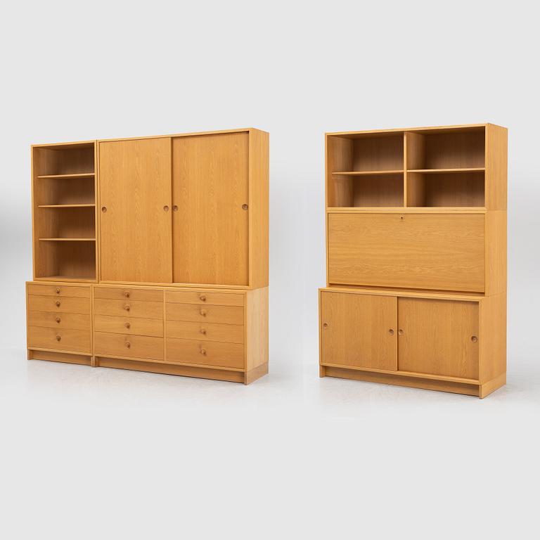 Børge Mogensen, a set of oak veneered bookcases, cabinets and drawers.