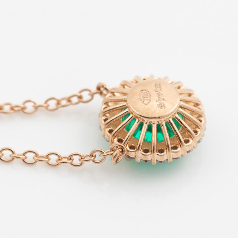 Necklace 18K gold with synthetic emerald and brilliant-cut diamonds.