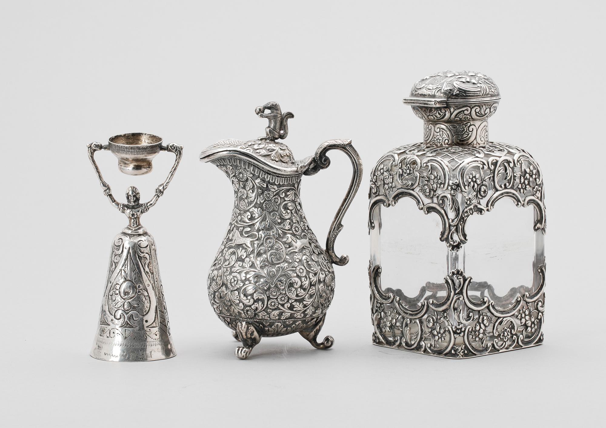 PARTI SILVER, 3 delar, 18/1900-tal. Tot vikt 307 g.
