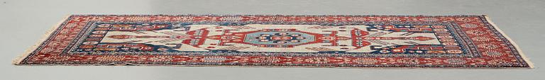 A CARPET, an antique/semi-antique Shirvan, ca 234 x 130 cm (as well as the ends with 1 cm flat weave).
