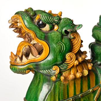A massive green and yellow glazed joss stick holder, Ming dynasty (1368-1644).