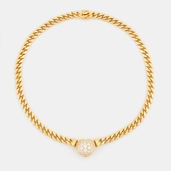 533. An 18K gold necklace set with round brilliant-cut diamonds.