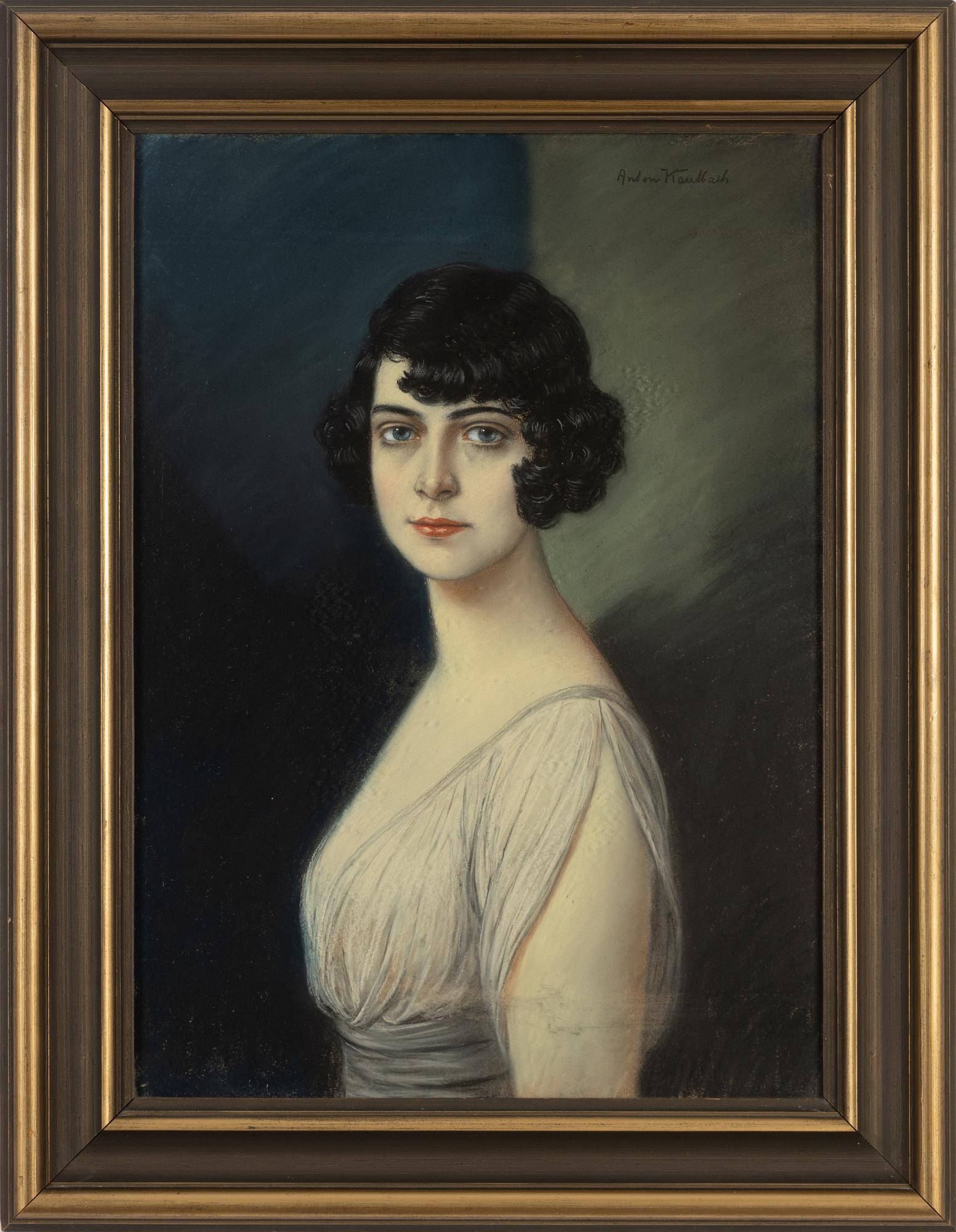 Anton Kaulbach, pastell, porträtt, signerad.