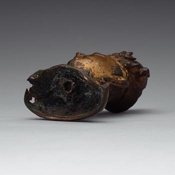 A bronze head of a guardian king, Ming dynasty (1368-1644).