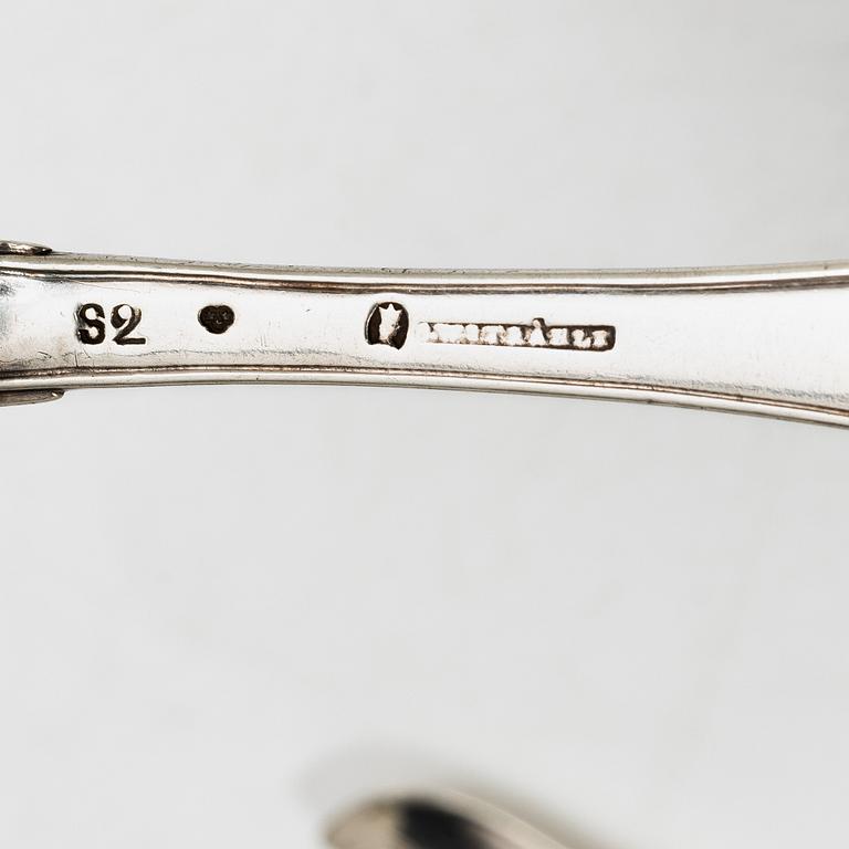 Bengt Törnberg, forks, 12 pcs, and Stephan Westerstråhle and Niklas Ramberg, spoons, a pair, early 19th century.