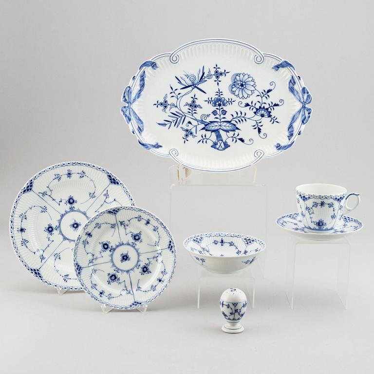 Royal Copenhagen, a 36 part porcelain service, 'Musselmalet' one part Meissen.