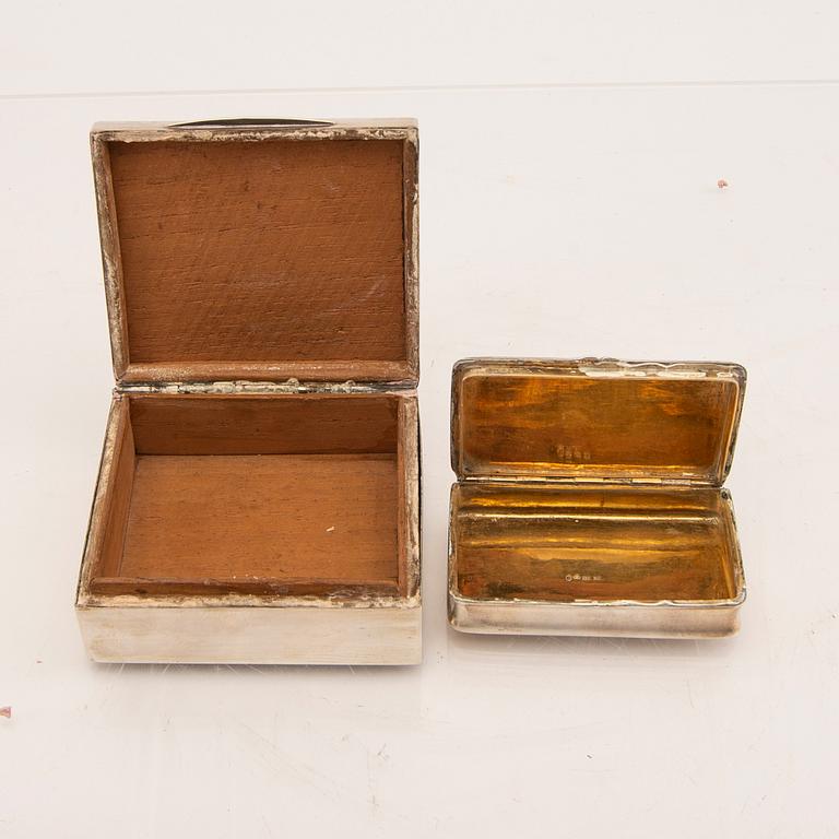 A set of seven silver boxes and decoration 19th/20th century.