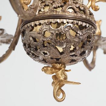 Carl Edberg's Masterpiece, a Swedish rococo silvered and gilt-brass six-light chandelier, circa 1755.