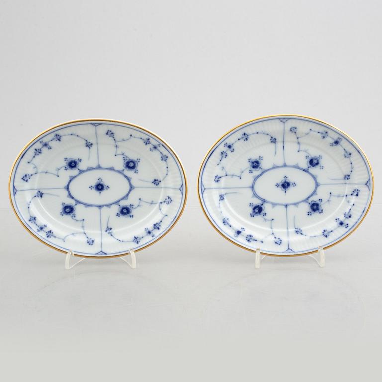 A pair of dishes and a sauce bowl, "Blue Fluted" / "Musselmalet" Royal Copenhagen, 1850-70 and 1893-1900.