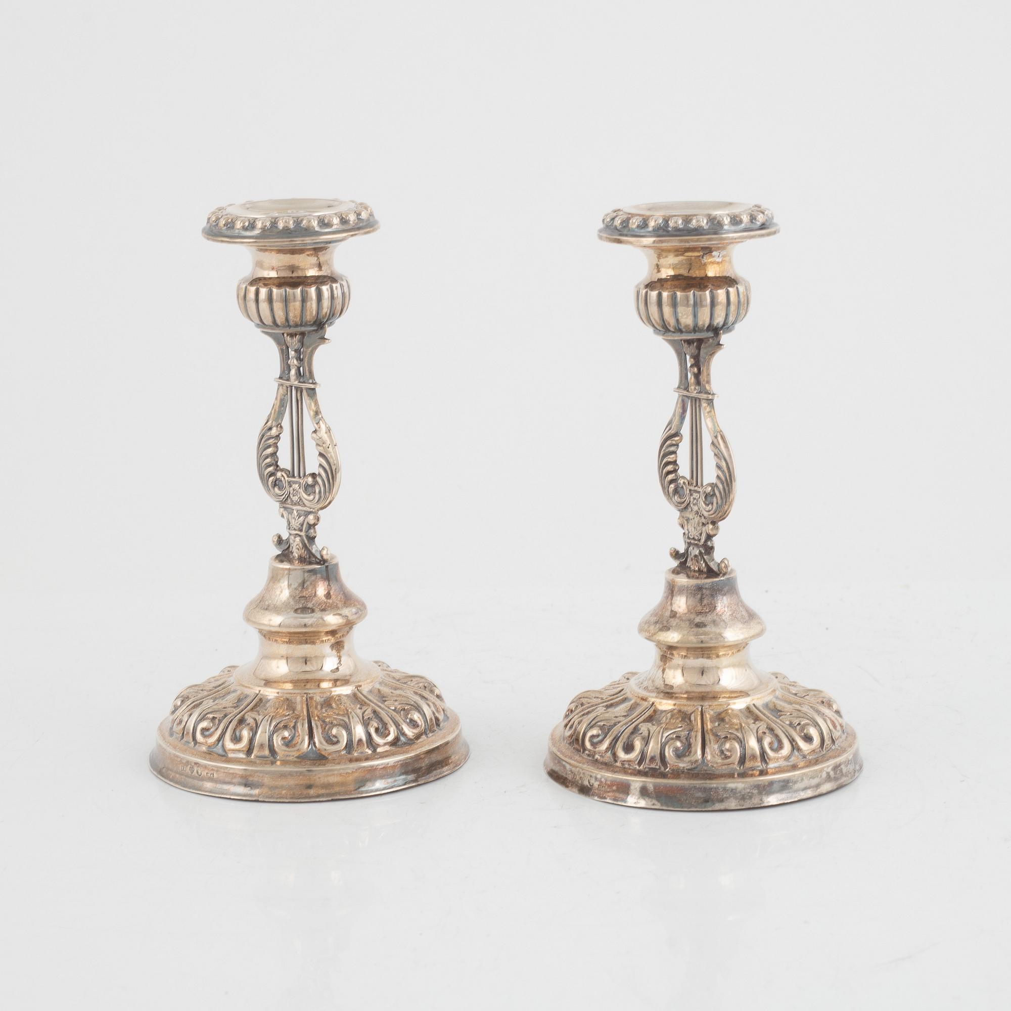 Nils Jakob Adamsson, ljusstakar, ett par, silver, empire, Norrköping 1843.