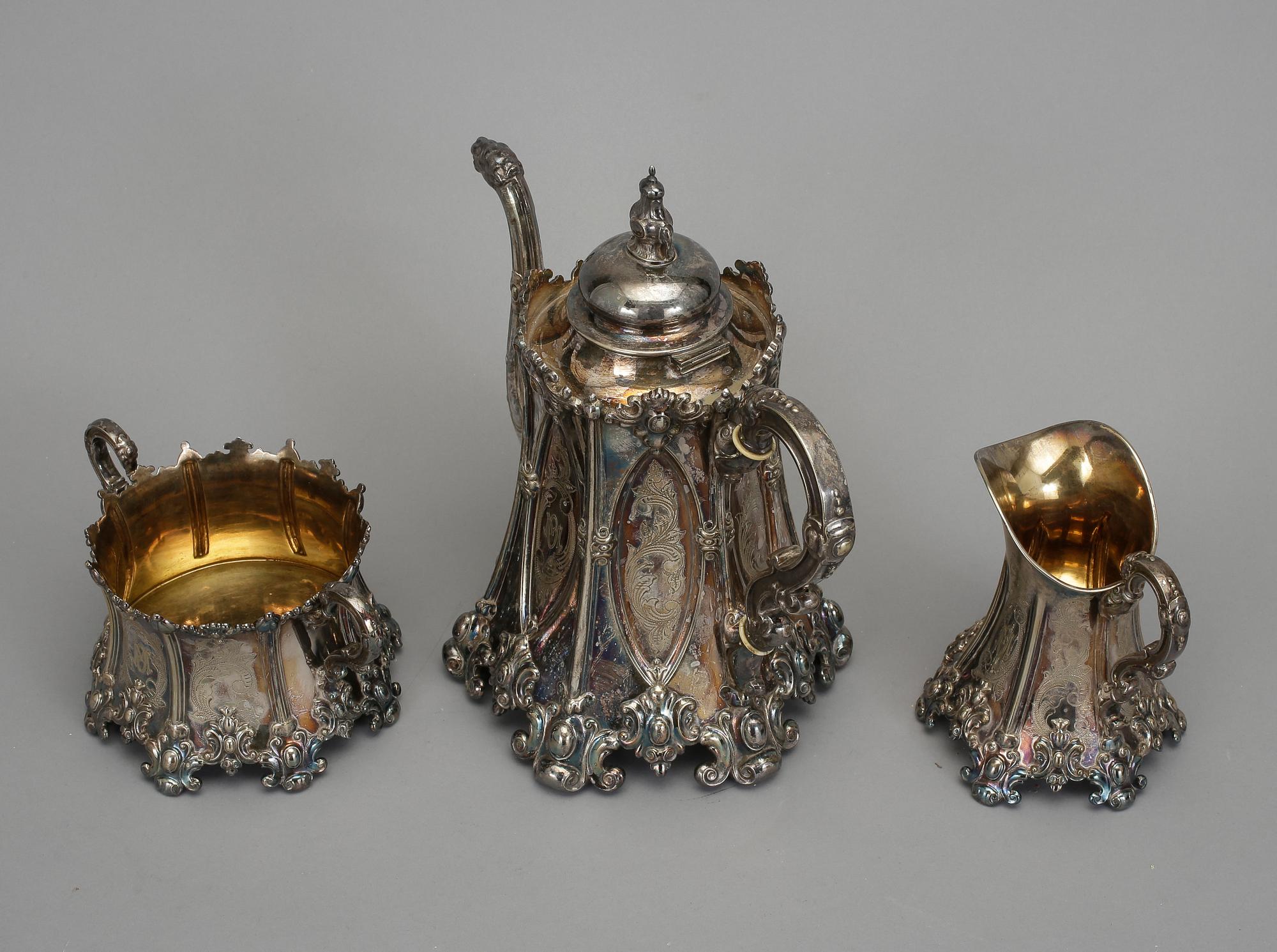 KAFFESERVIS, nysilver, götisk modell, CG Hallberg, 1900-talets början.