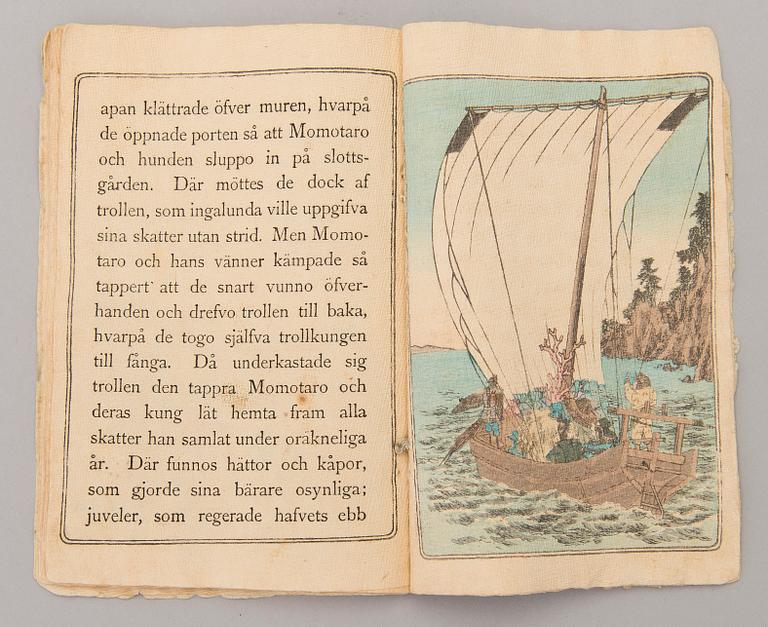 A late 19th century "Momotaro" book, woodcut on rice paper, Japan.