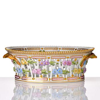 A Royal Copenhagen 'Flora Danica' chesnut basket with stand, Denmark, 20th Century.