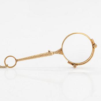 Lornjett med kedja, 14K guld. Importstämplad Hugo Grün, Helsingfors 1929.