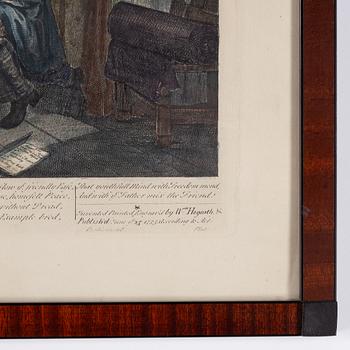 William Hogarth, efter, åtta stycken kolorerade etsningar och gravyrer.