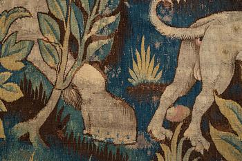 A tapestry, "Wolf hunting", tapestry weave, ca 250,5 x 240,5 cm, Flanders first half of the 17th century or older.