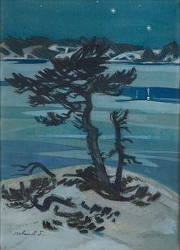Roland Svensson, Pine in a winter landscape.