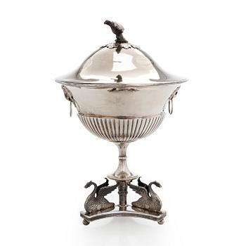 An Empire Style silver sugar bowl with lid, maker's mark of Carl Gustaf Herpel, Stockholm 1818.