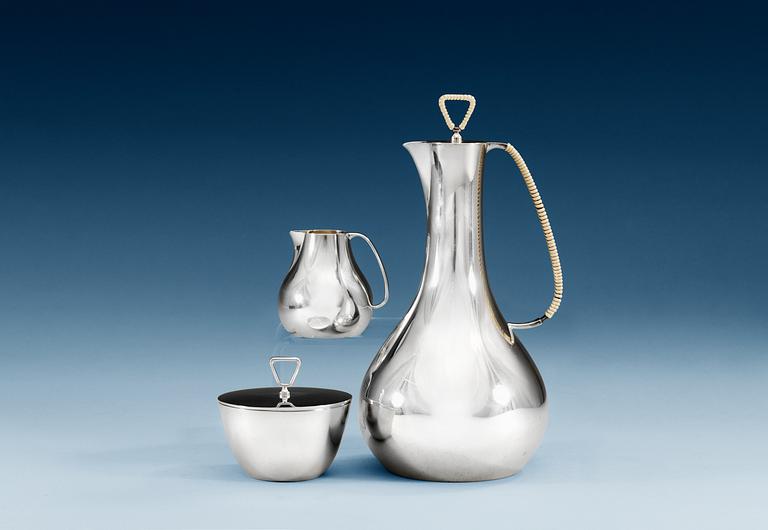 A Sigvard Bernadotte 3 pcs of coffee set design nr 1015, Georg Jensen, Copenhagen 1952 - 1977, sterling.