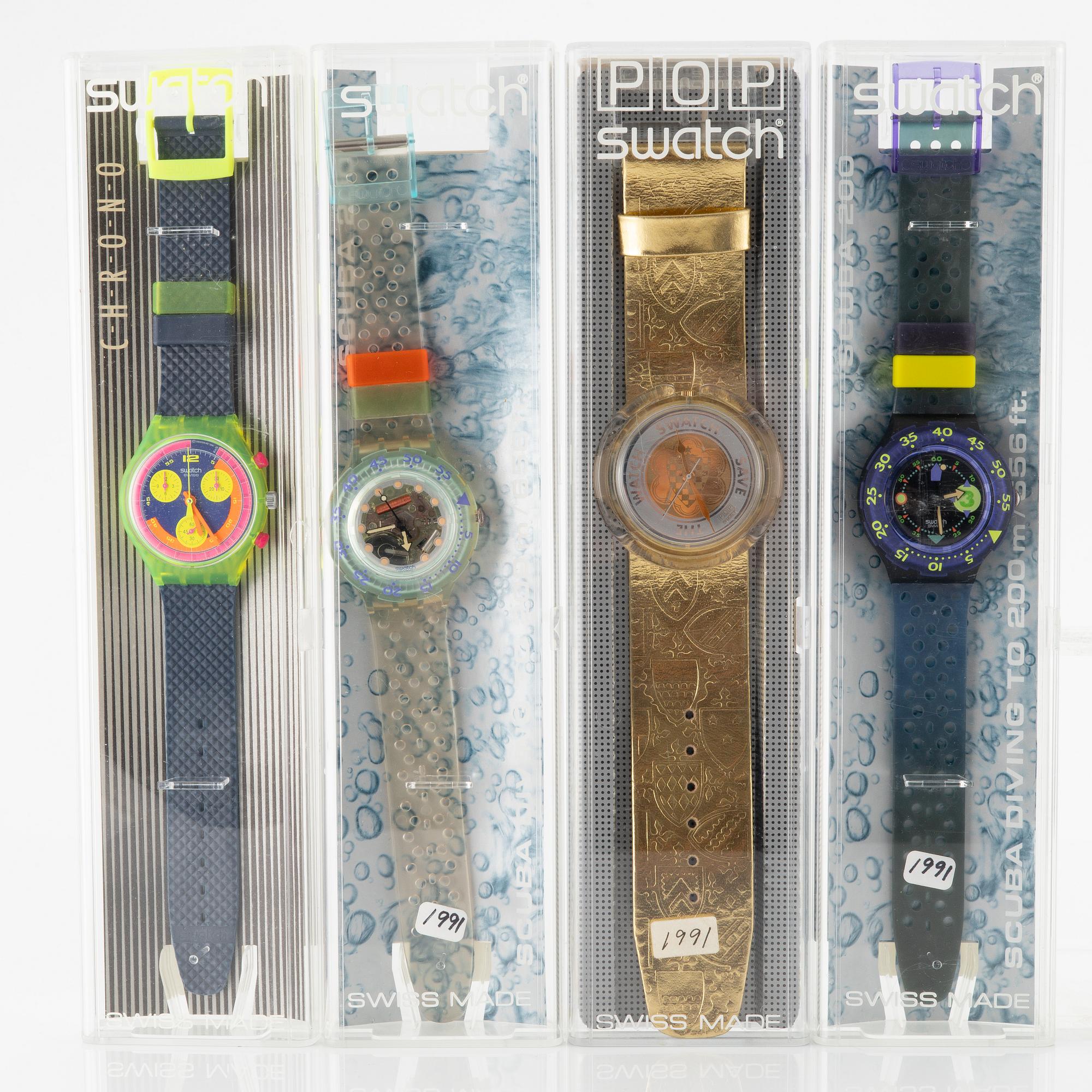 Parti med 18 Swatch-klockor från omkring 1990, "No Reserve".