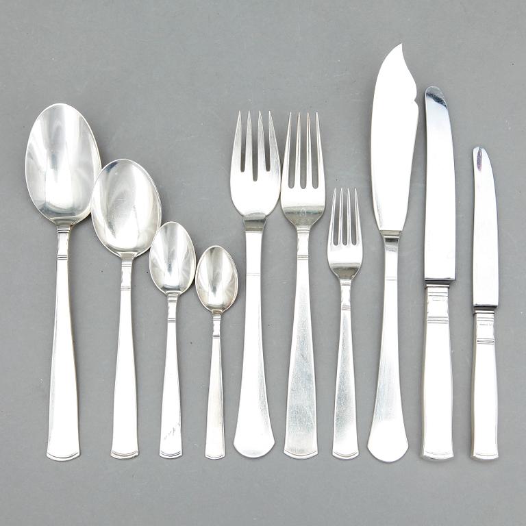 BESTICKSERVIS I SCHATULL, 93 delar, silver, Rosenholm, GAB, Stockholm mest 1950-60-tal. Tot ca 2800 gram.