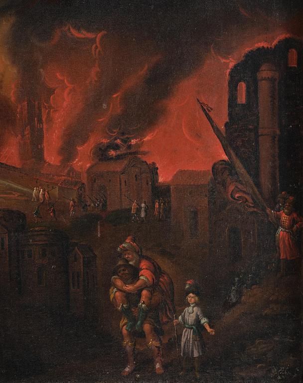 Rombout van Troyen, his circle, Troy is burning.