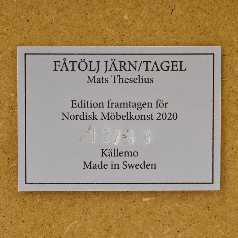 Mats Theselius, fåtölj, "Järn/Tagel", ed. 12/49, Källemo, Värnamo, 2020.