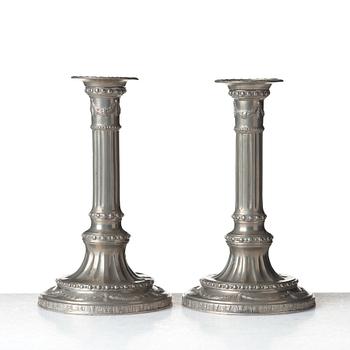 A pair of Gustavian pewter candlesticks by Jacob Sauer, Stockholm 1793.