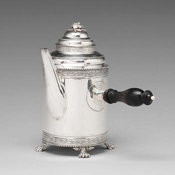 128. Peter Johan Zetterling, kaffekanna, silver, Linköping 1792. Gustaviansk.