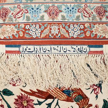 MATTO, "Golo Bolbol" (="Flower and bird"-motive), a silk Esfahan figural, ca 337 x 243,5 cm, Mohammad Seirafian.