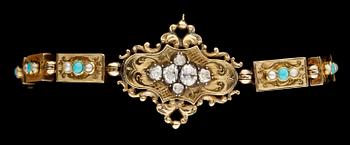 812. ARMBAND ca 1870, rosenslipade diamanter och turkoser.