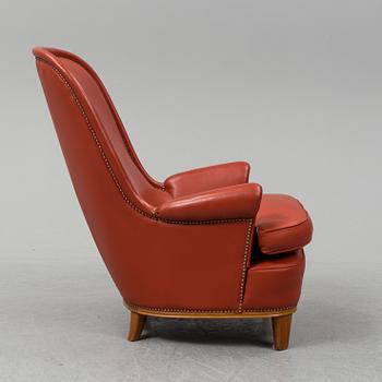 A 1930's leather upholstered 'Paris' lounge chair by Carl Axel Acking.