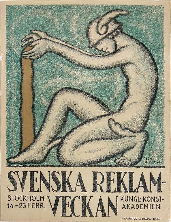 AFFISCH, "Svenska Reklamveckan", sign Rich. Bergman i trycket, 1920-tal.