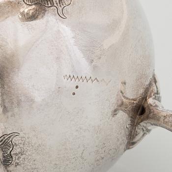 Kaffe- och teservis, 4 delar, silver, rokoko, Portugal, 1780-tal, olika silversmeder.