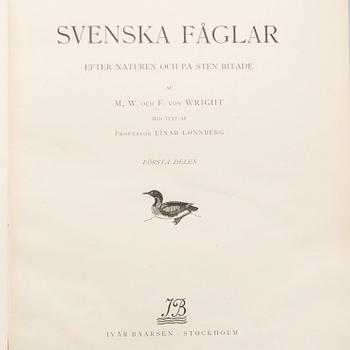 BOKVERK, 2 volymer, "Svenska fåglar",  M.W. & F von Wright. Stockholm, 1924.