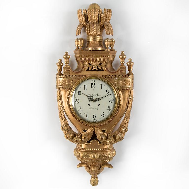 WALL CLOCK, gustavian style, signed Gustaf Berg, Rosersberg. Early 20th century.