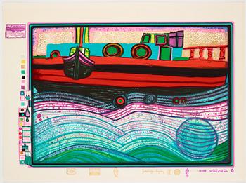 Friedensreich Hundertwasser, the complete portfolio comprising 10 silkscreens in colours with metallic imprints.