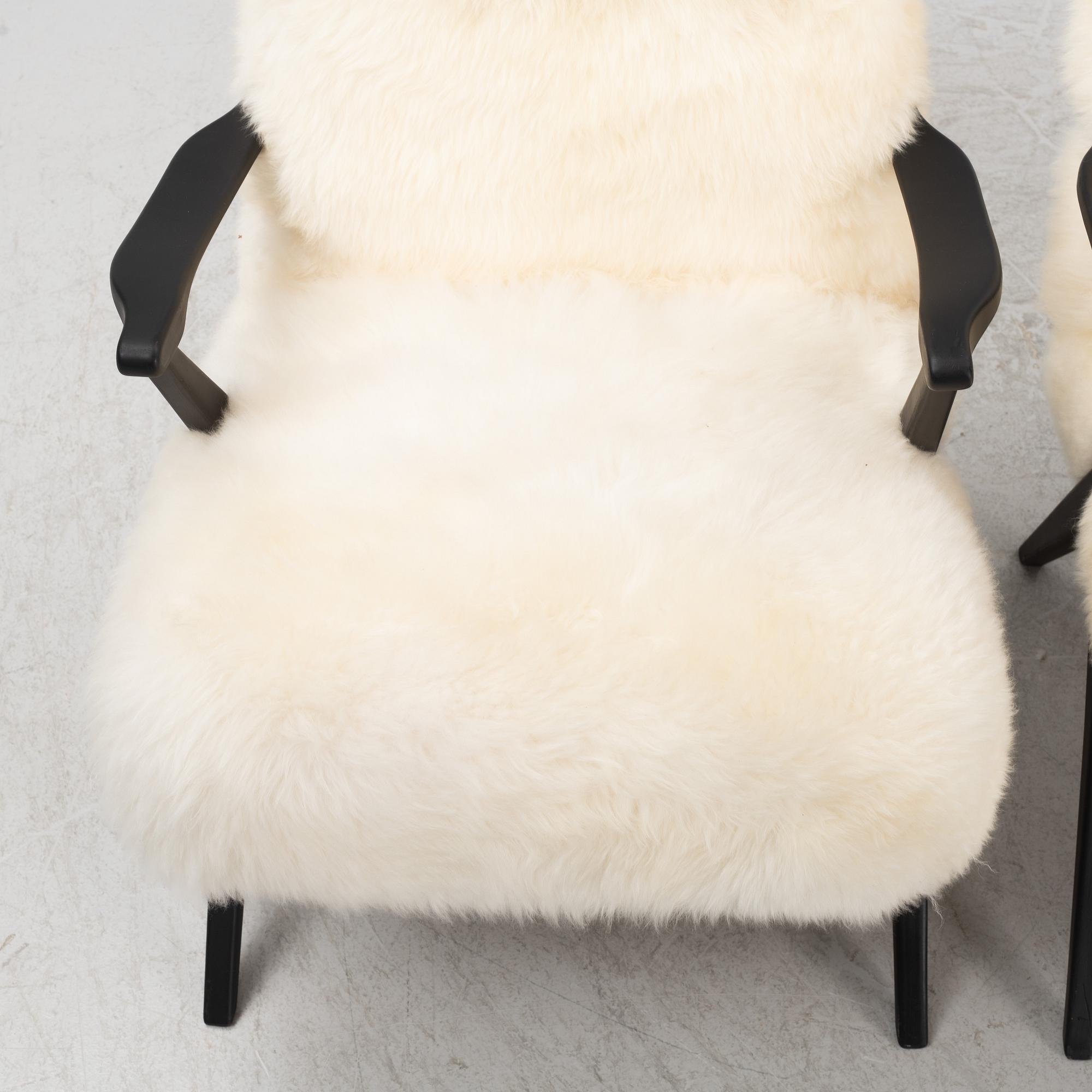 A pair of Swedish armchairs, 1950's.