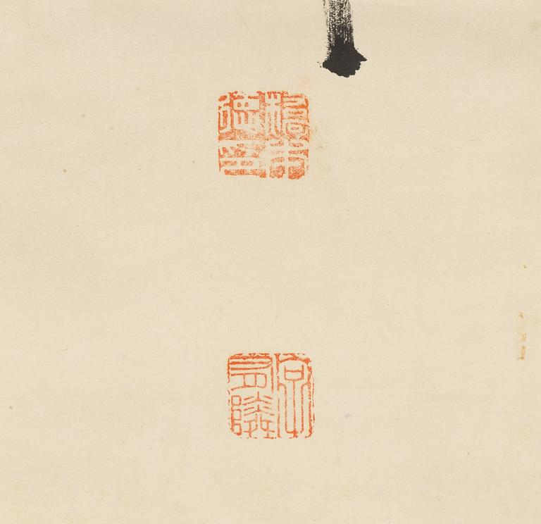 Rullmålning, tusch på papper. Kina, signerad “橋李德”, Okänd konstnär.