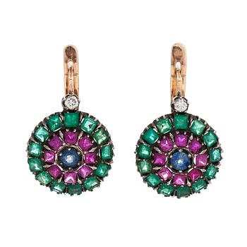 Örhängen, 14K guld och silver med rubiner, safirer, smaragder och diamanter.