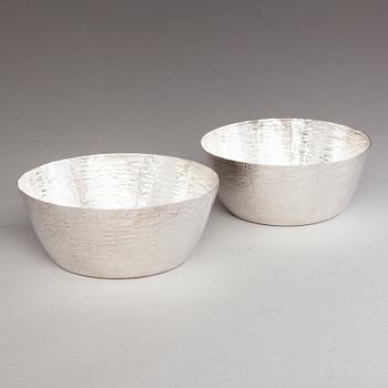 TAPIO WIRKKALA Two Silver Bowl, marks of TW, Kultakeskus, 1973 and 1995.