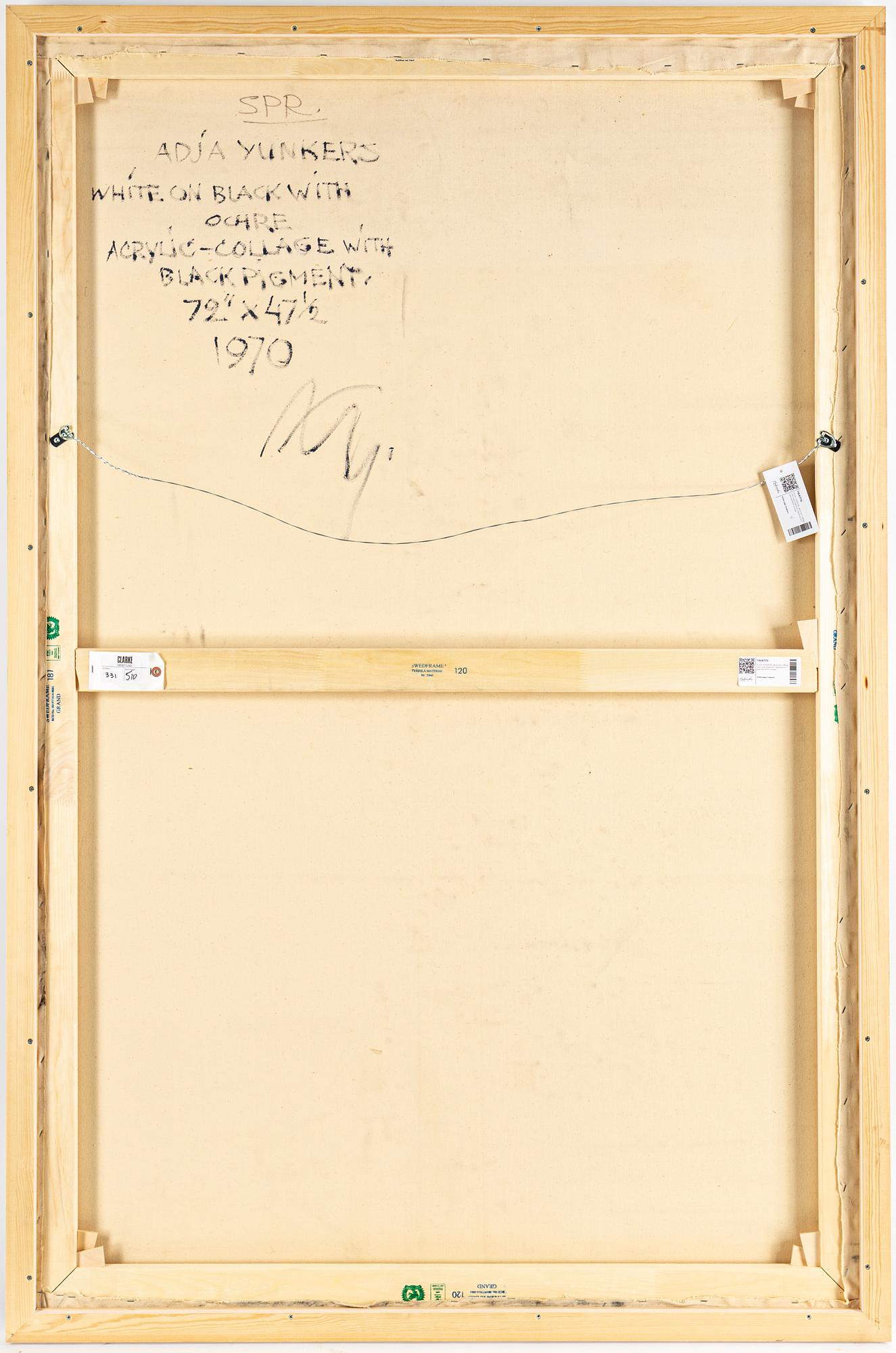 ADJA YUNKERS, acrylic and collage with black pigment on canvas, signed and dated 1970 on verso.