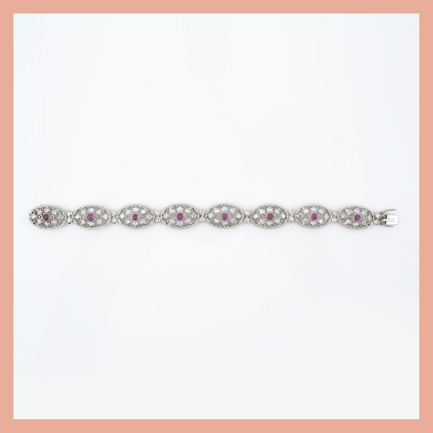 A ruby and single-cut diamond bracelet signed Buccellati (probably by Federico Buccellati).