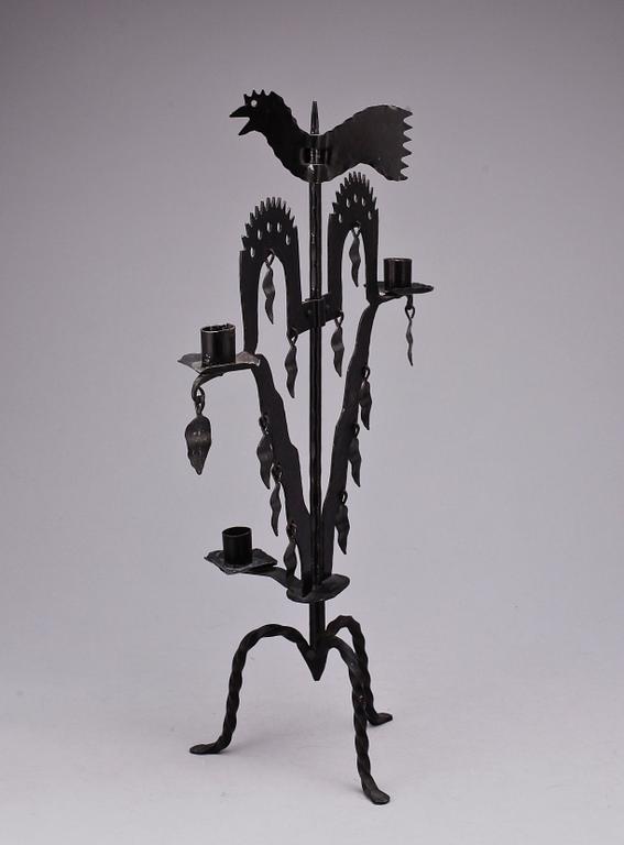 KANDELABER, smidesjärn, allmogestil, s.k Tuppstake, 1900-tal.