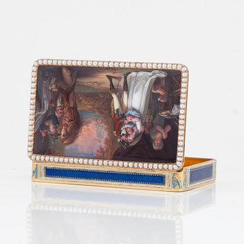 A Swiss late 18th century gold and enamled snuff-box, mark of Georges Rémond, Genève.