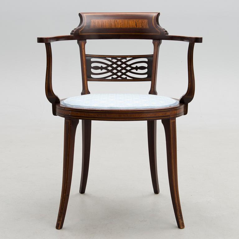 An Edward VII mahogany open armchair, circa 1900.